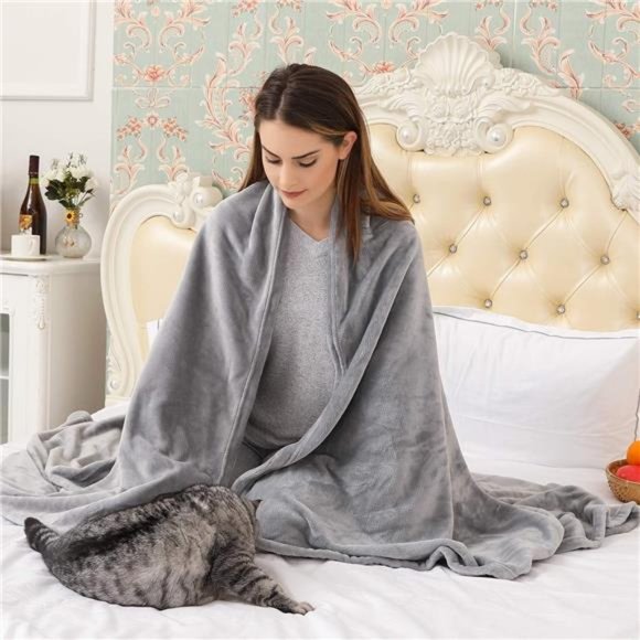 Fleece Blanket - Throw Size Grey Super Soft & Cozy Luxury Bed Blanket Microfiber - Picture 4 of 6